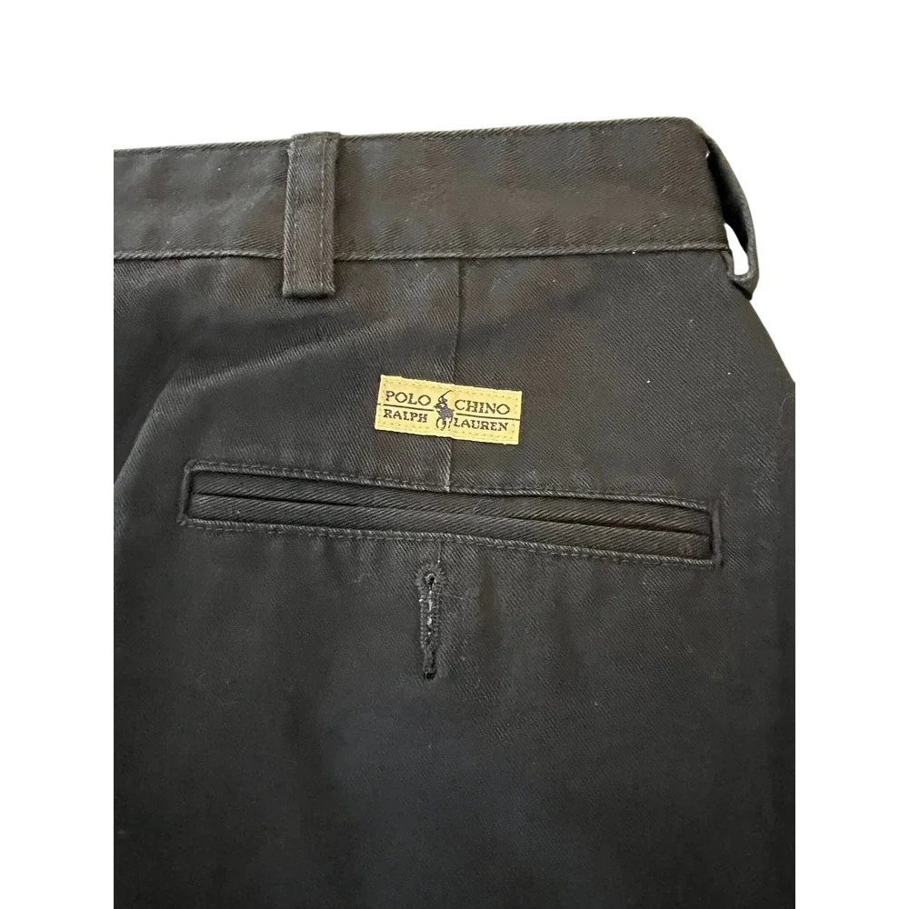 Polo Ralph Lauren Mens Black Pleated Chino Pants Cotton Trousers 34x31